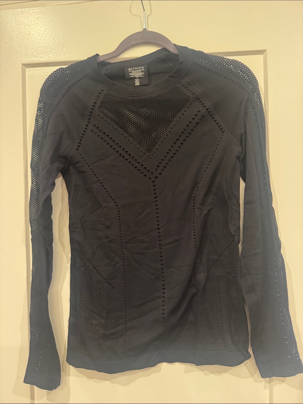 Athleta Black Long-Sleeve Perforated Active Top